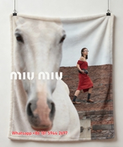 Miu Miu White Horse & Red Dress Print Flannel Sofa Throw Blanket IMG_0646